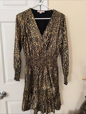 Micheal Kors  Gold & Black Snake-Print Long Sleeve Dress